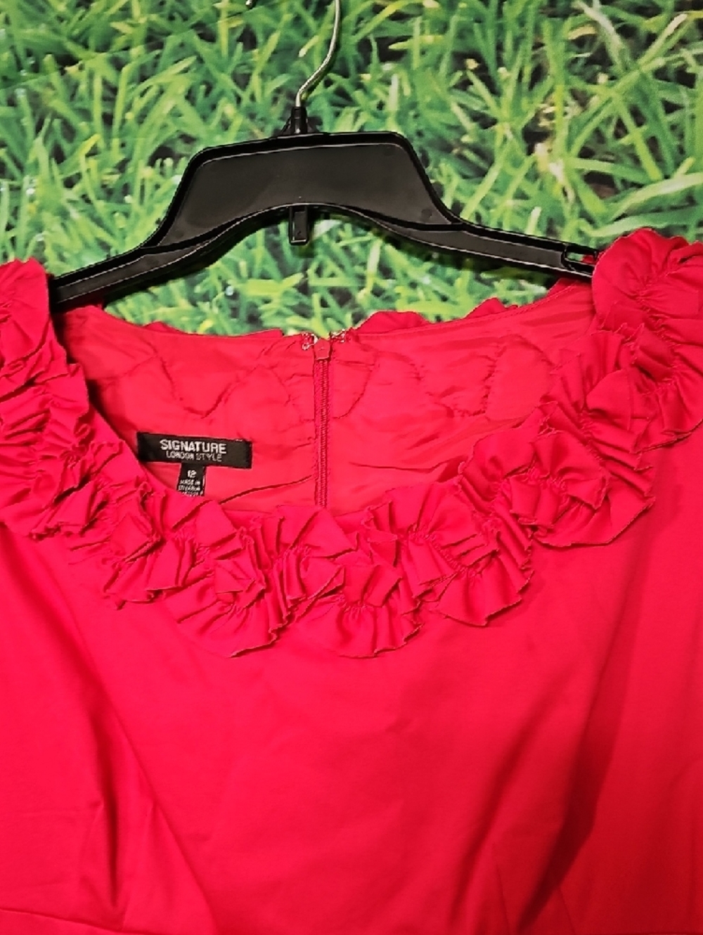 Signature Hot Pink Ruffle Neck Sheath Midi Dress - Picture 5 of 7